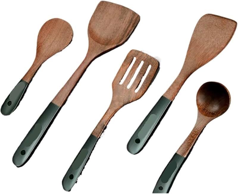 Wooden Kitchen Utensil Set with Spatula and Pan