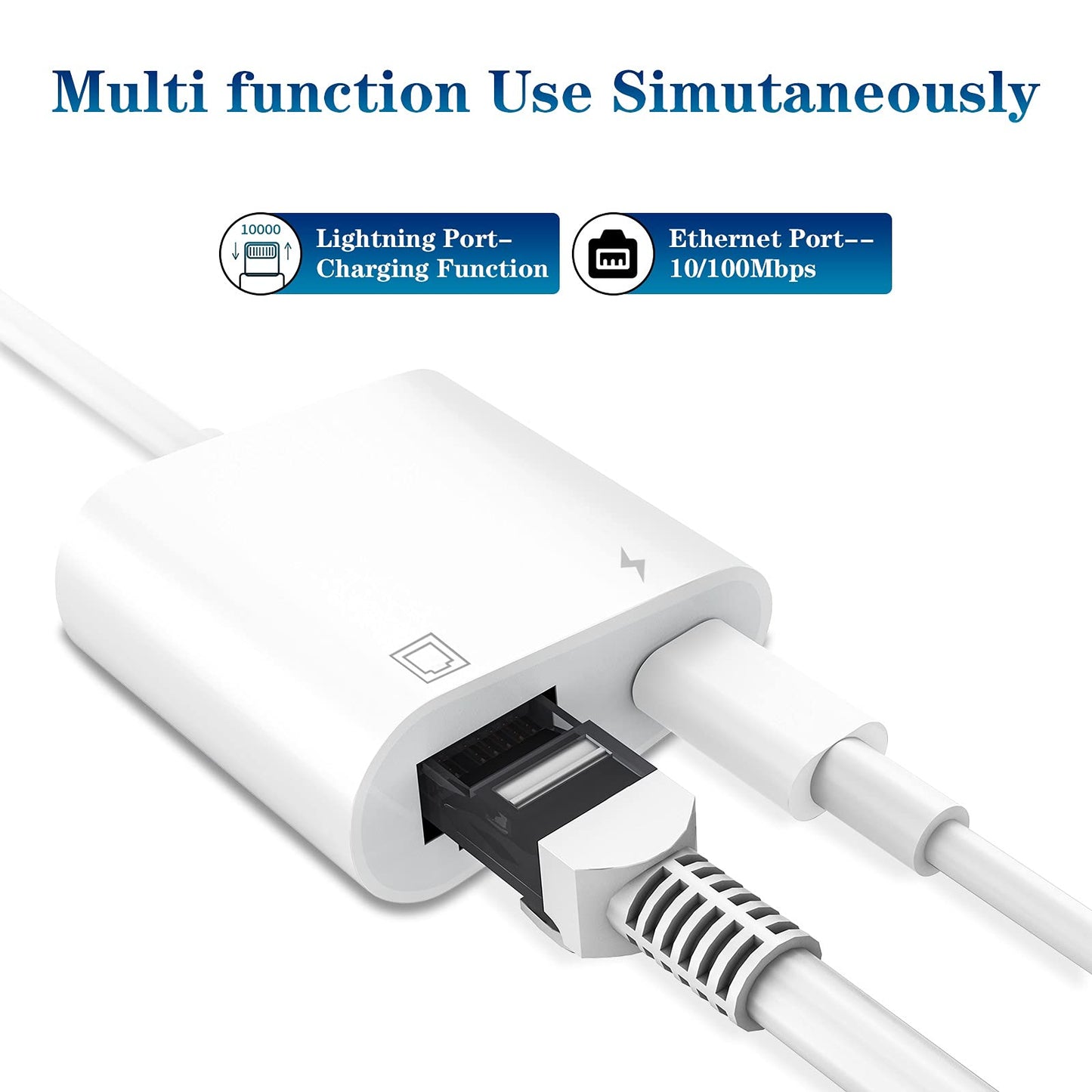 Lightning to Ethernet Adapter, [Apple MFi ] 2 in 1 RJ45 Ethernet LAN Network Adapter with Charge Port Compatible with iPhone/iPad/iPod, Plug and Play, Supports 100Mbps Ethernet Network