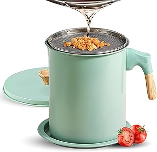 Light Green Bacon Grease Container with Strainer, 47oz
