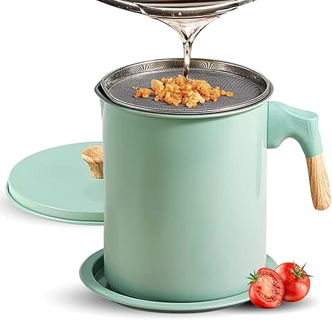 Light Green Bacon Grease Container with Strainer, 47oz
