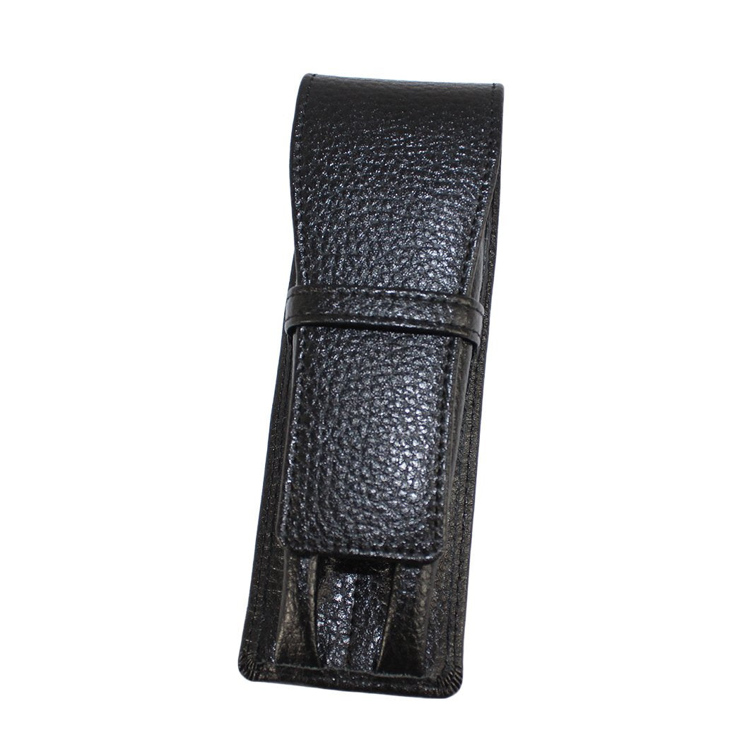 Black Genuine Leather Pen Case for Two Pens
