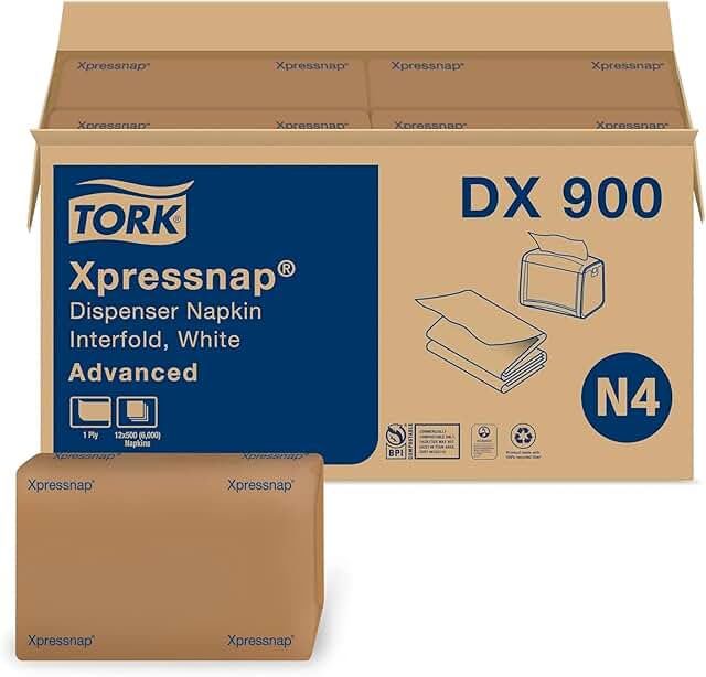 White Interfold Dispenser Napkins, 12 Packs of 500