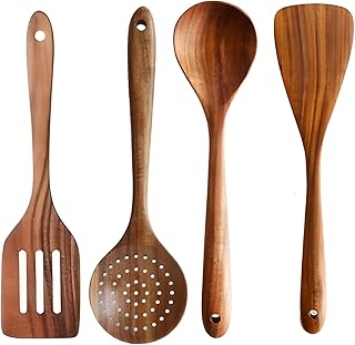 Set of 4 Wooden Cooking Utensils with Long Handles