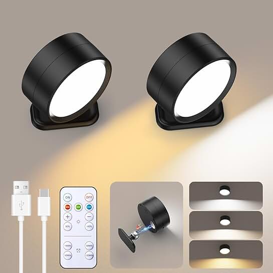 2 Pack Rechargeable Magnetic Wall Sconce Lights with Remote