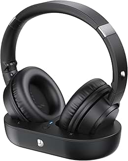 Wireless TV Headphones with Long Battery Life and Charging Dock