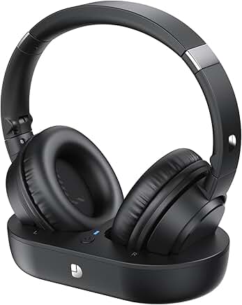 Wireless TV Headphones with Long Battery Life and Charging Dock