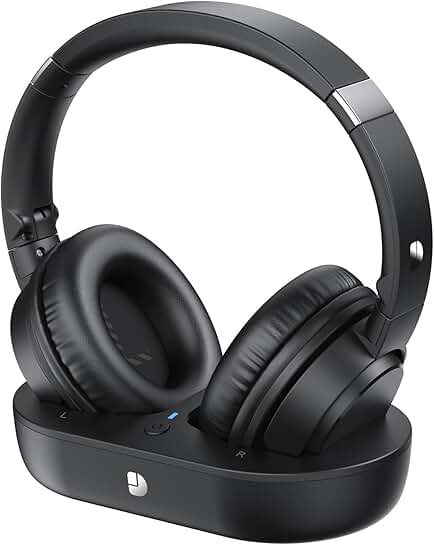 Wireless TV Headphones with Long Battery Life and Charging Dock