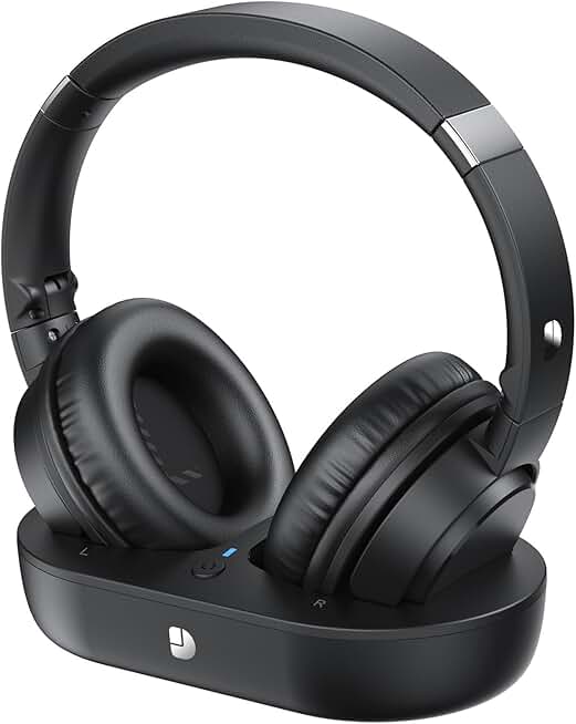 Wireless TV Headphones with Long Battery Life and Charging Dock