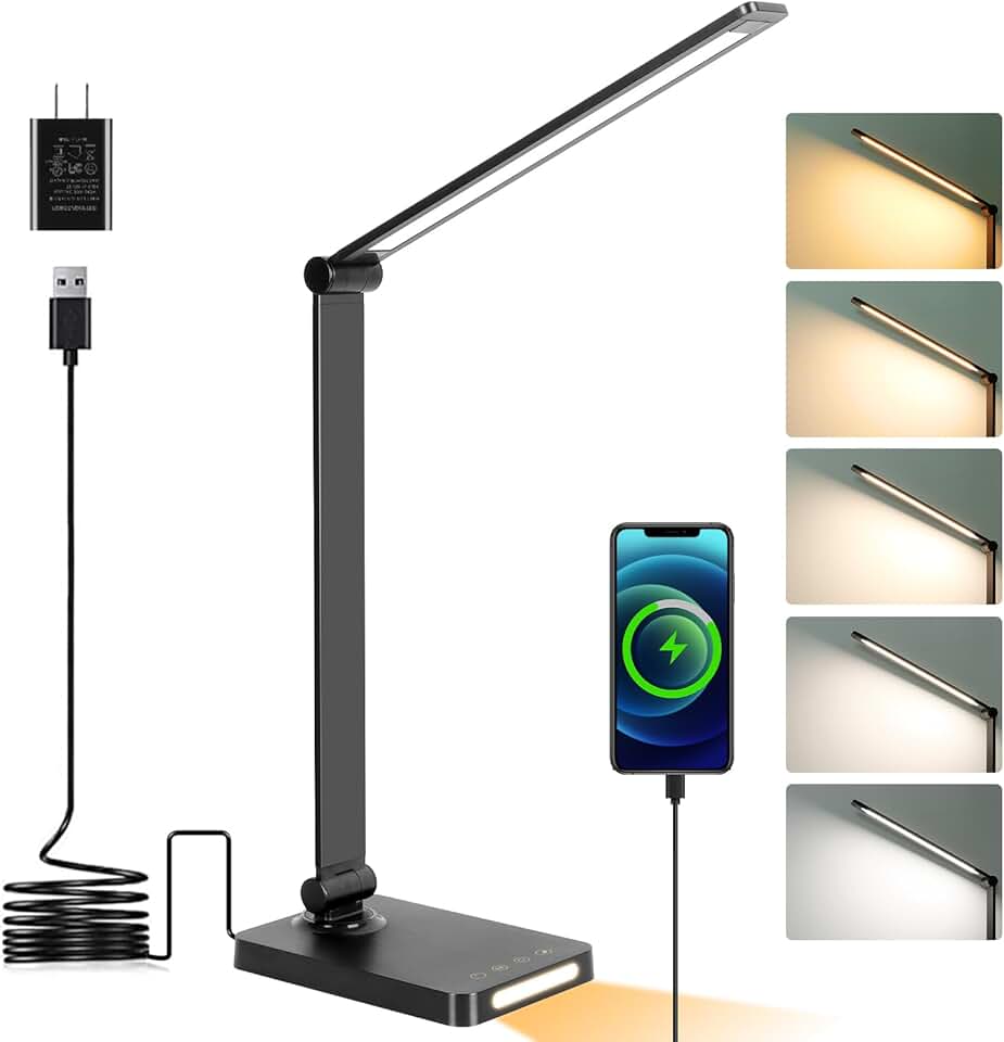 Touch LED Desk Lamp with USB, 5 Color Modes, Brightness