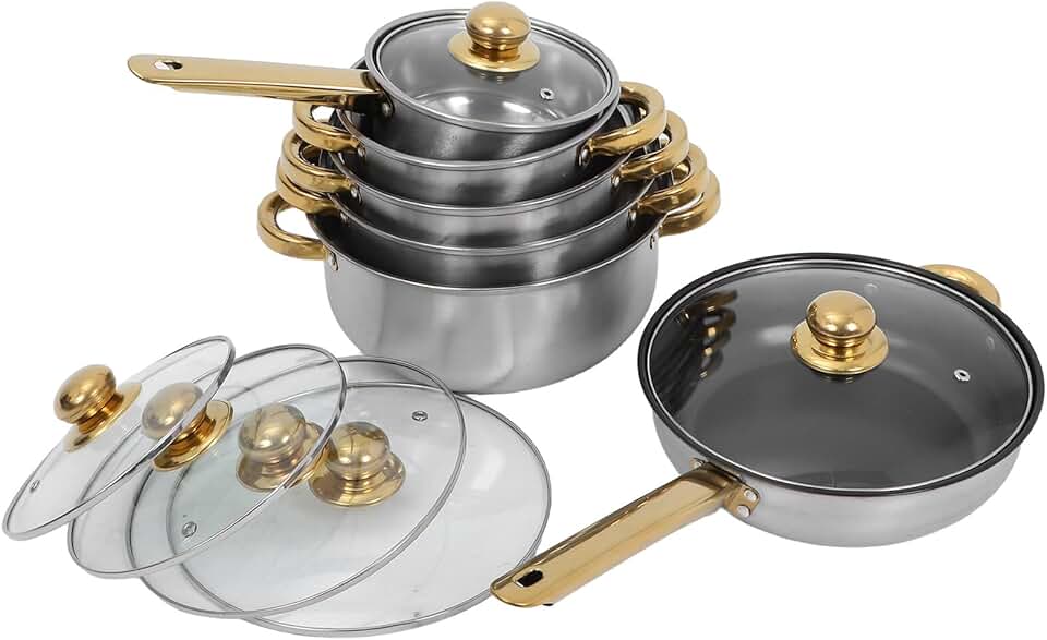 Stainless Steel Cookware Set with Lids for Everyday Cooking