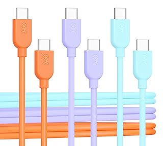 3-Pack Flexible USB C Charging Cables in Orange, Blue, Purple