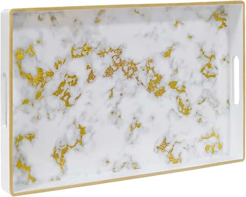 White decorative rectangular tray with handles