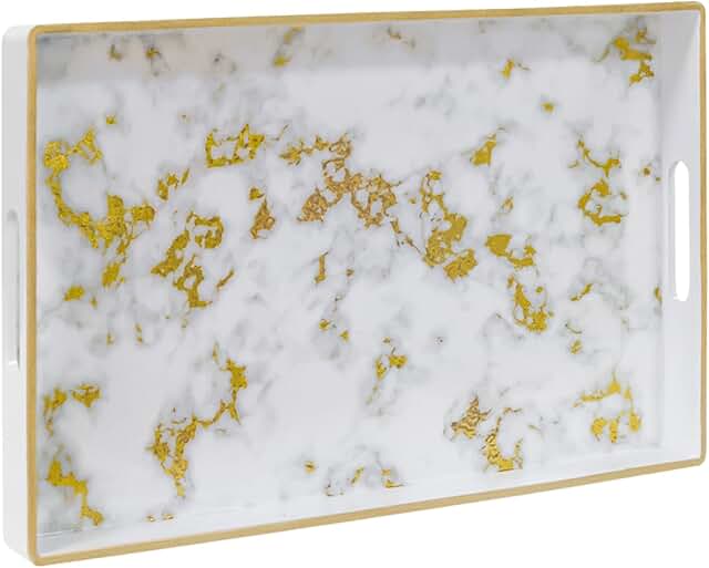 White decorative rectangular tray with handles