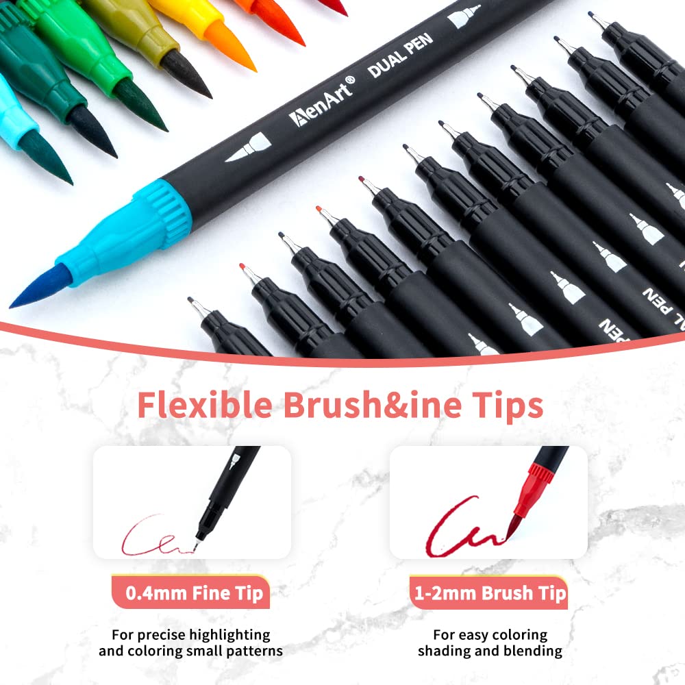 Dual Brush Markers Set 24 Colors for Drawing and Coloring