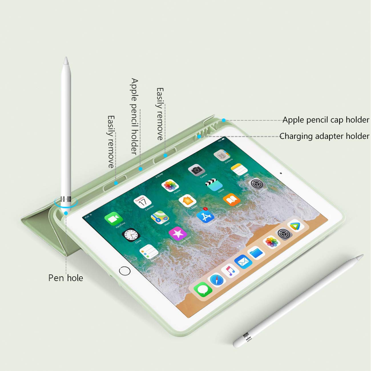 Case for iPad Air 3 10.5" (3rd Gen) 2019,Light Weight Trifold Smart Case with Pencil Holder,Soft TPU Back Cover[Full Body Protective] with Auto Sleep/Wake for iPad 10.5 Inch Air 3,Green