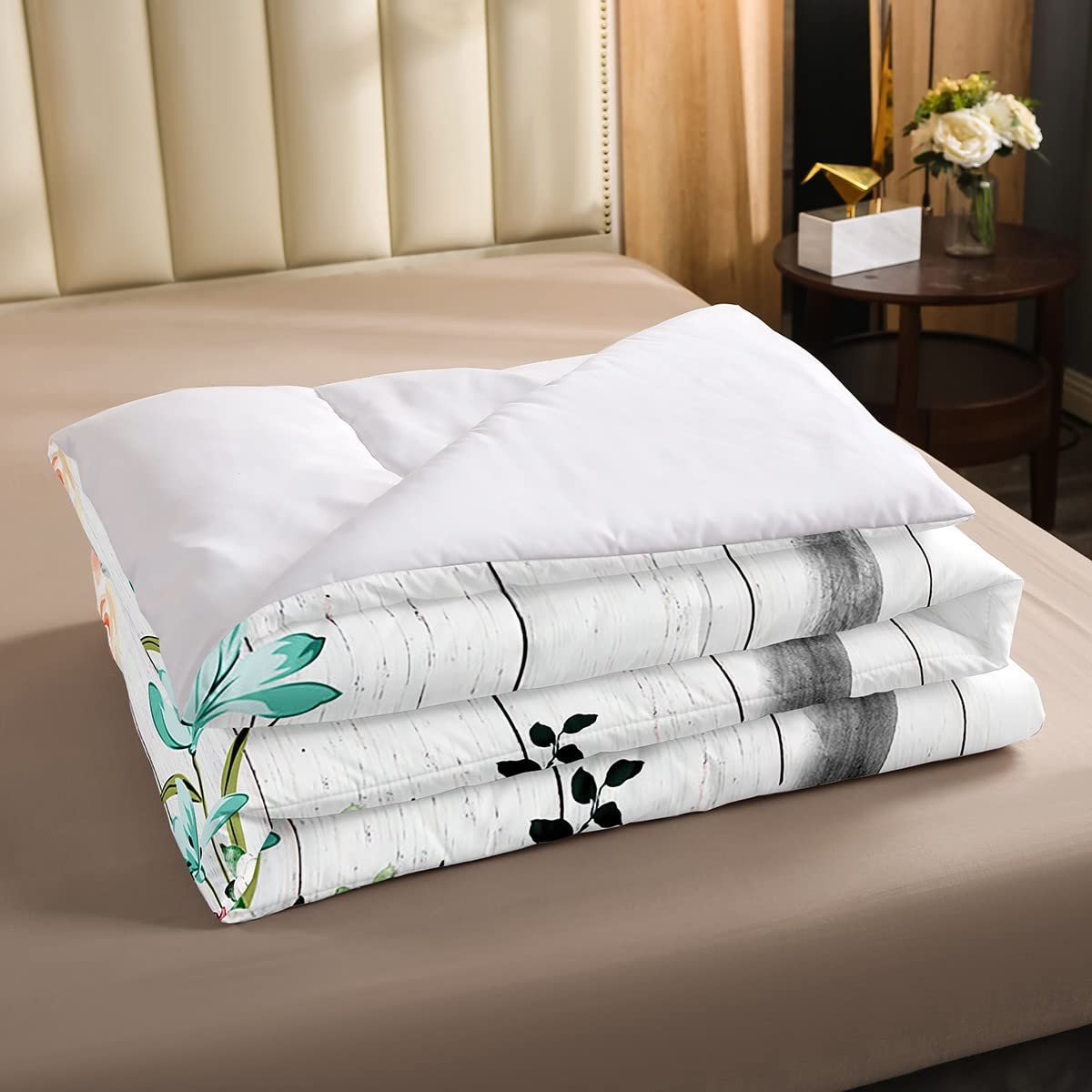 Highland Cow Flower Comforter Set Bull Cattle Bedding Set Decor Western Funny Animal Comforter Wildlife Farmhouse Cow White Wooden Quilt Set Room 2Pcs Twin Size