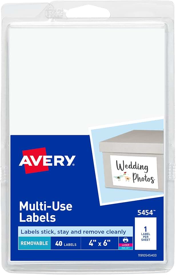 Blank 4x6 inch removable labels, 40 per pack