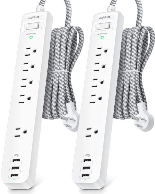 Surge Protector Power Strip with 10 ft Cord, 5 Outlets, 3 USB Ports, 2 Pack