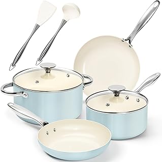 8-Piece Nonstick Ceramic Cookware Set in Blue