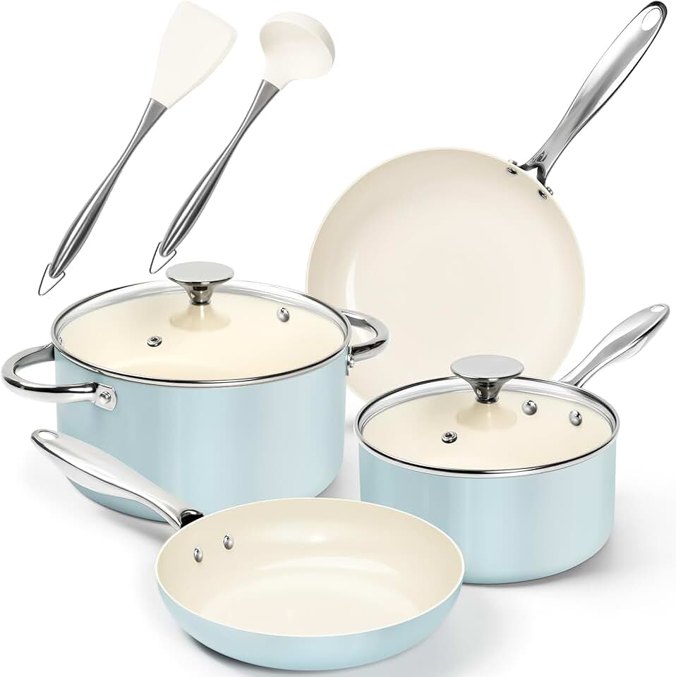 8-Piece Nonstick Ceramic Cookware Set in Blue