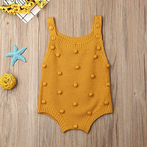Baby Boy Girl Sleeveless Romper Knit Bodysuit Jumpsuit Pompom One Piece Overalls Sweater Fall Winter Outfits (Yellow Romper, 0-3 Months)