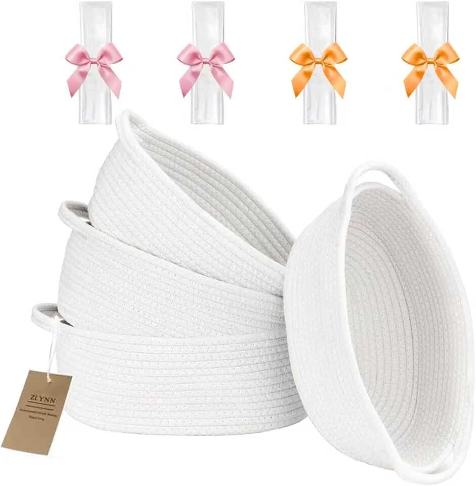 Set of four woven cotton rope storage baskets