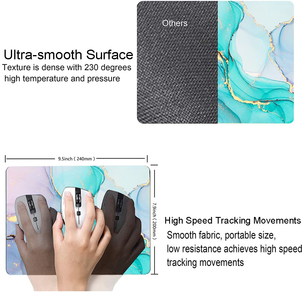 Mouse Pad, Cyan Blue Marble Mouse Pad, Washable Square Cloth Mousepad for Office Laptop, Non-Slip Rubber Base Mouse Pads for Wireless Mouse, Computer Mouse Pads for Desk