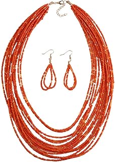 Long boho beaded necklace with colorful dangle earrings set
