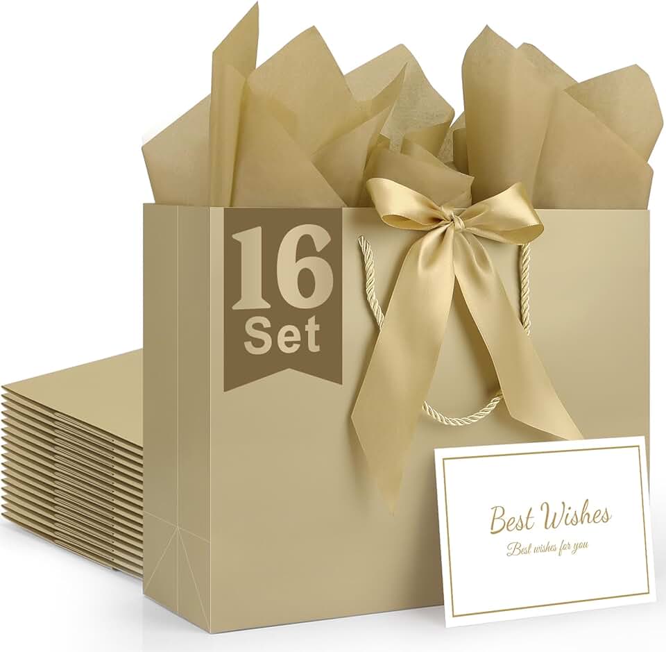 Large Champagne Gift Bags with Ribbons and Cards