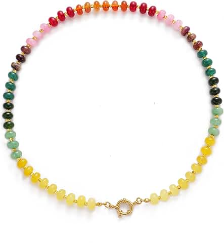 Natural Stone Beaded Necklace for Women, Boho Handmade Choker