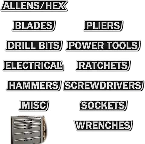 Set of 12 Magnetic Toolbox Labels for Organization