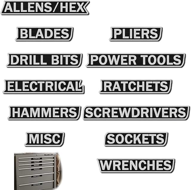 Set of 12 Magnetic Toolbox Labels for Organization