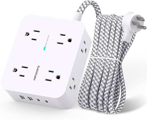 8 Outlet Power Strip with USB Charging and Extension Cord