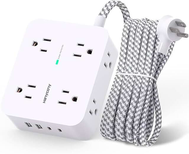 8 Outlet Power Strip with USB Charging and Extension Cord