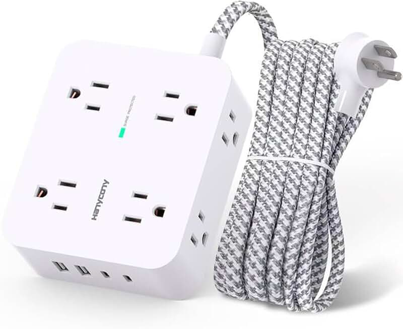 8 Outlet Power Strip with USB Charging and Extension Cord