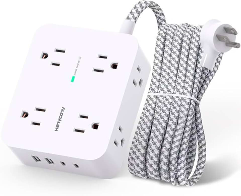8 Outlet Power Strip with USB Charging and Extension Cord
