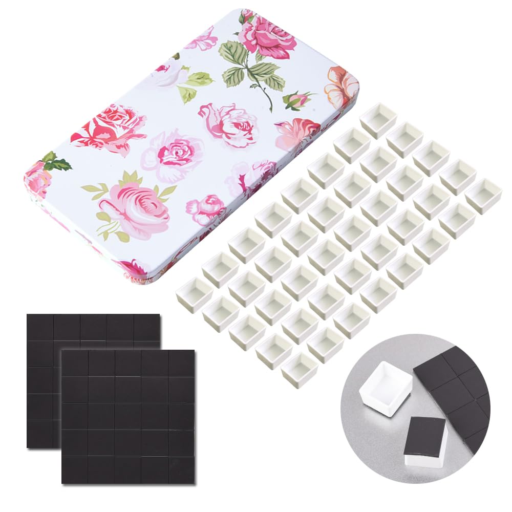 40Pcs Empty Half Pans with Magnetic Stripe Watercolor Paint Travel Tin