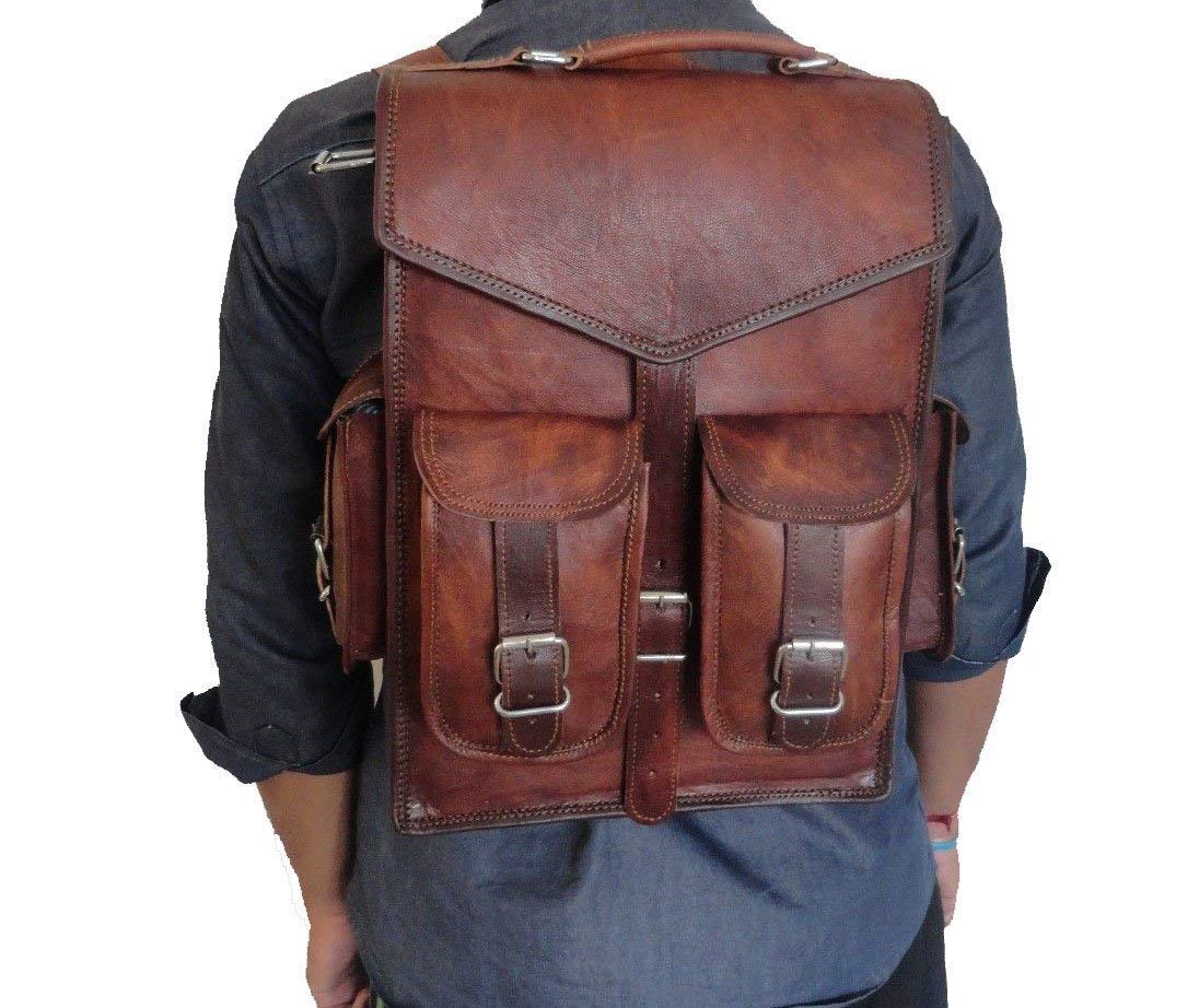 Brown Vintage Leather Backpack Laptop Messenger Bag Rucksack Sling for Men Women (12" x 16")