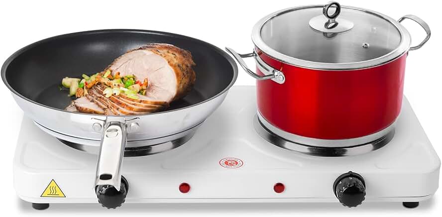 Portable 2000W Double Burner Electric Stove with 5-Temperature Control