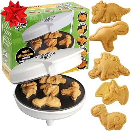 Mini Dinosaur Waffle Maker with 5 Double-Sided Dino Shapes