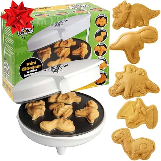 Mini Dinosaur Waffle Maker with 5 Double-Sided Dino Shapes