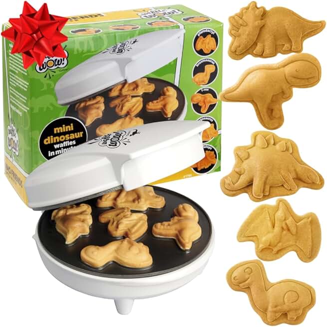 Mini Dinosaur Waffle Maker with 5 Double-Sided Dino Shapes