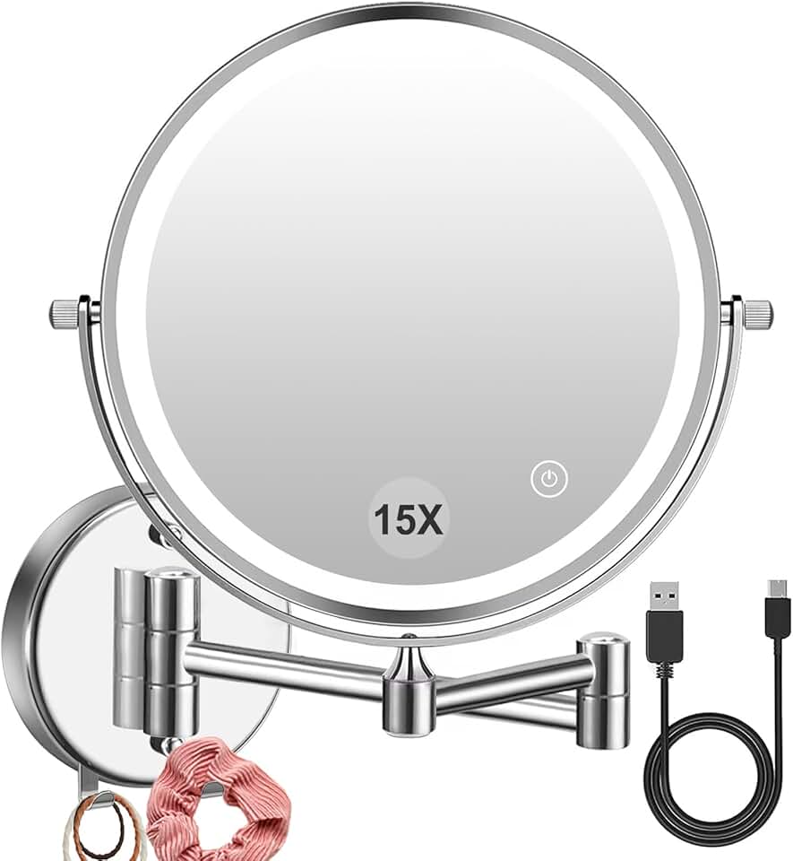 Wall-Mounted LED Makeup Mirror with Magnification and Touch Light
