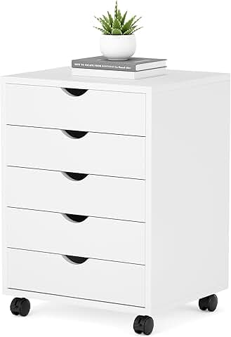 White 5-Drawer Mobile File Cabinet with Wheels