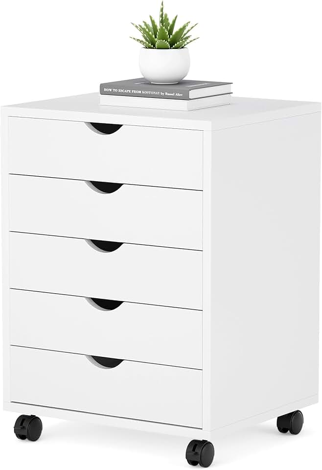 White 5-Drawer Mobile File Cabinet with Wheels