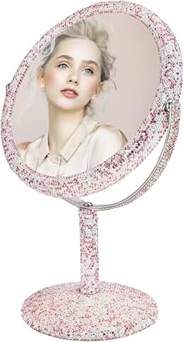 Round Rhinestone Makeup Mirror with Stand