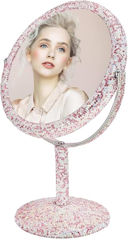 Round Rhinestone Makeup Mirror with Stand