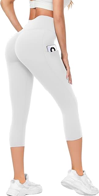 High Waist Capri Leggings with Pockets for Women