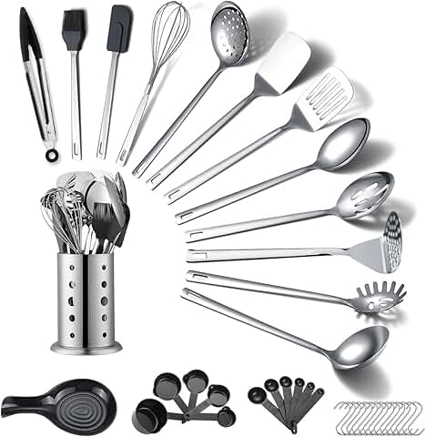 40-Piece Stainless Steel Kitchen Utensil Set with Holder