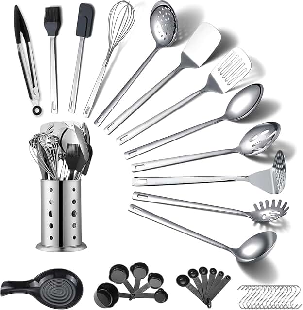 40-Piece Stainless Steel Kitchen Utensil Set with Holder